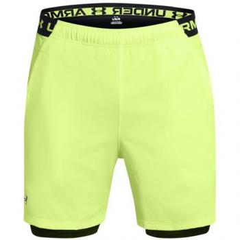 Pantalones Cortos Vanish Woven 2-in-1 de Under Armour para hombre, color verde, talla M, diseño 2 en 1, tejido ligero y transpirable, tecnología que controla la humedad, ajuste cómodo y flexible