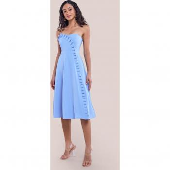 Goddiva Women's Light Blue Frilled Halter Neck Midi Dress - Size 10 UK