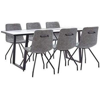 vidaXL Juego de Comedor 7 Piezas Cuero Sintético Mobiliario Hogar Decoración Casa Robusto Duradero Resistente Funcional Práctico Útil Gris Oscuro