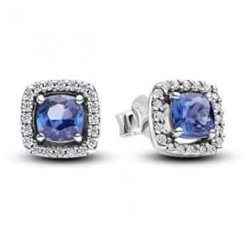 Aretes de Botón Halo Azul Brillante con Zircón en Plata - Pandora 293551C01