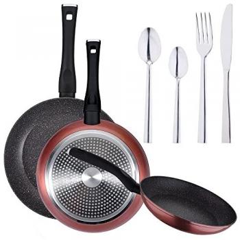 Pack de 3 Sartenes San Ignacio Ø20/24/28 cm + Set de Cubertería de Acero Inoxidable 24 Piezas