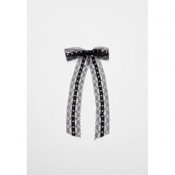 Studded Lace Bow Headband - Black OS