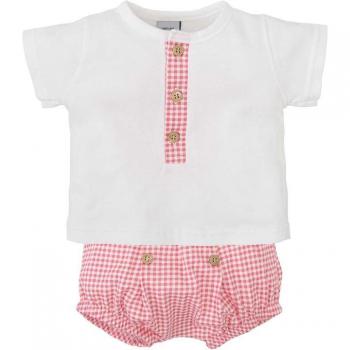 Conjunto de bebé niño de camiseta de manga corta y bloomer en cuadros vichy