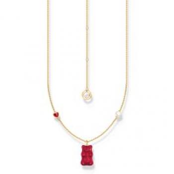 Thomas Sabo Gold Plated Red Bear Pendant Necklace with Freshwater Pearl and Zirconia