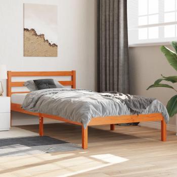 Estructura de cama sin colchón en madera maciza de pino marrón cera 75x190 cm