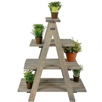 Escalera triangular para macetas de pino Esschert Design, estructura triangular, material de pino resistente, ideal para exhibir plantas y flores, diseño elegante y funcional, fácil de montar y mover