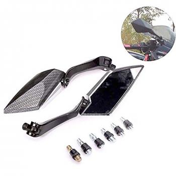 KATUR Motocicleta 8MM 10MM Espejos retrovisores del Manillar Espejo retrovisor Moto Espejos de Carbono con Borde de Corte de Hoja Negra Espejos Traseros de Carbono para H Onda Y amaha S uzuki