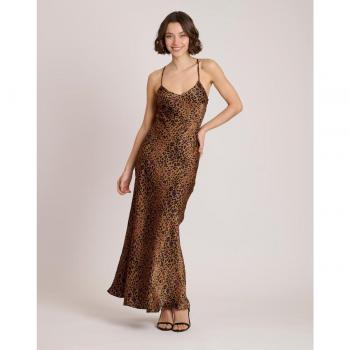 Naf Naf - Vestido satinado con tirantes cruzados y estampado de leopardo para mujer - Marrón - Talla 36