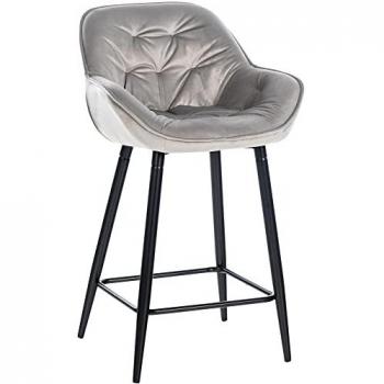 Taburete de Bar Gibson Acolchado en Terciopelo Gris con Reposapiés y Estructura Metálica