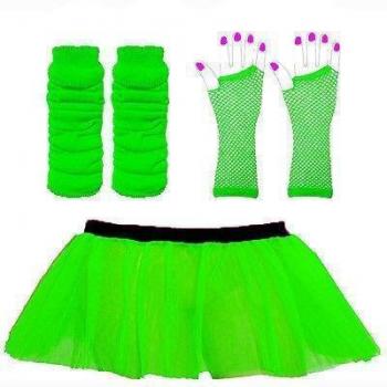 WICKD MUJER FALDA TUTÚ NEÓN TRAJE CON CALENTADORES Y GUANTES DE REJILLA - 2 TALLAS 8-22 GB - Verde, 8-14 GB