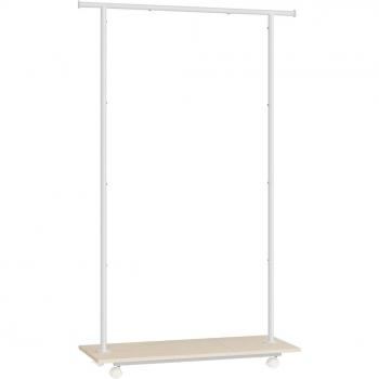 Perchero móvil con ruedas y estante integrado de acero, 98,5 cm ancho, soporte 50 kg, color Beige Natural y Blanco Nube