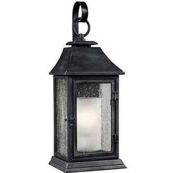 Lámpara de pared exterior grande Shepherd, zinc oscuro y vidrio, IP44, E27