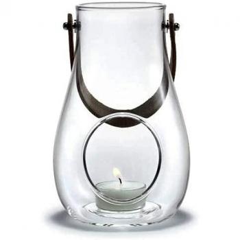 Holmegaard Portavelas de diseño, portavelas de Cristal con Mango de Piel de núcleo, farolillos Decorativos para Interior y Exterior, Ahumado, 29 cm