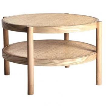 Mesa de Centro Ikla Desmontable de Madera de Fresno Natural y Ratán - 77x77x45cm Estilo Nórdico