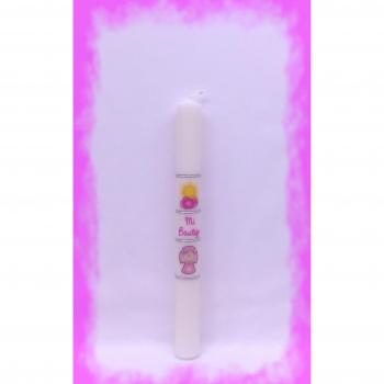 FIESTADEKOR Vela (CIRIO) para Bautizo DE Cera Blanca. Medida 3 x 30CM Decorada con LOS Dibujos: Nube Y Cruz BEBÉ Rosa (30VM Personalizada)