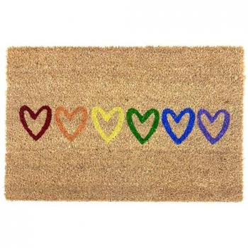 Felpudo Alfombra 100% Fibra de Coco Natural con Reverso PVC Antideslizante para Exterior e Interior 40x60cm Diseño Corazones