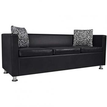 vidaXL Sofá Moderno de 3 Plazas de Cuero Artificial Negro Sillón de Salón Casa
