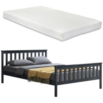 Cama Doble de Pino con Colchón de Espuma Fría y Somier a Listones - 180x200 cm - Color Gris Oscuro