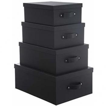 Juego de 4 cajas de almacenaje efecto cuero negro - 5 Five