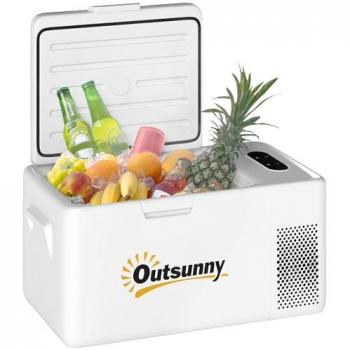 Nevera Portátil Eléctrica Outsunny 16,8L 12/24/220V con Compresor, Luz LED, Pantalla Digital, Modos ECO y MAX de -20℃ a +20℃ y Puerto USB