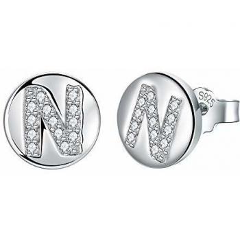 J.Endéar Pendientes Letra inicial N Niñas Mujer Plata de ley 925 con circonita cúbica Disco redondo Joyas, Tamaño pequeño