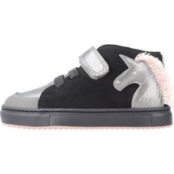 Botín Niña Unicornio Garvalin 231341, color negro, diseño de unicornio, cierre con cordones, suela antideslizante, material exterior de piel sintética y forro textil