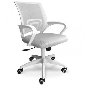 Silla de oficina ergonómica Lara - altura ajustable y ruedas giratorias - color blanco y gris