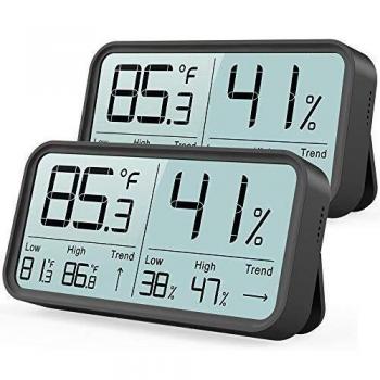 BFOUR-Termómetro higrómetro digital para interior, termómetro e higrómetro para control de la temperatura de la habitación, monitorización del aire ambiente, color negro 2 unidades de color negro.