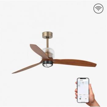 Ventilador de Techo con Luz WiFi DC Oro Decofan Ø1280mm 33398DWP-10 Faro Barcelona - Ventilador de Techo de Madera LED Dorado con Motor Inteligente de CC y Control Remoto