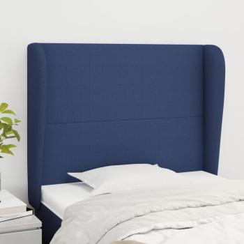 Cabecero con orejas de tela azul 103x23x111/128 cm
