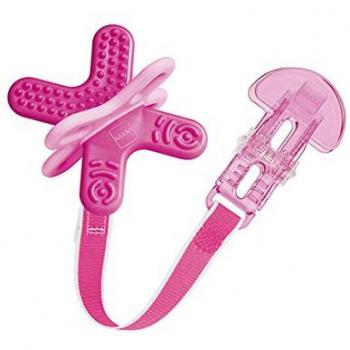 Mordedor MAM Bite and Relax Etapa 2 Rosa, para bebés a partir de 4 meses, alivio instantáneo para la dentición de los dientes posteriores, extra ligero y fácil de agarrar y sostener, incluye broche