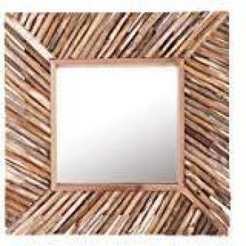 Espejo de Pared Decorativo Cuadrado de Madera Clara 61 x 61 cm Estilo Rústico Kanab