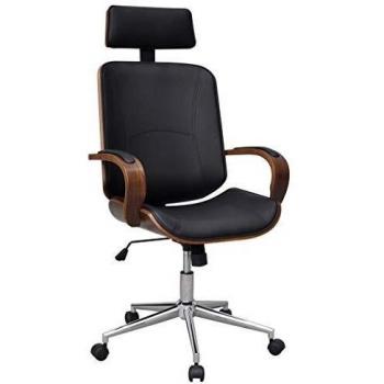 Curved Wood and Faux Leather Swivel Office Chair with Headrest