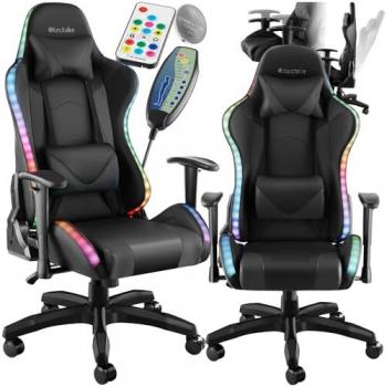 Silla de Gaming TARTAROS, Ergonómica, con Función de Masaje, Iluminación LED, Respaldo y Reposabrazos Ajustables, Cojines Lumbar y Cervical Extraíbles, Giratoria
