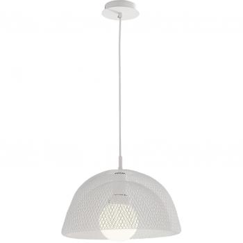 Lámpara colgante Harem 1 luz Metal, cable textil blanco, Plafón Colgante Dome Blanco 37x17,5cm