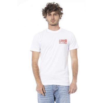Cavalli Class White Cotton T-Shirt - L, Male, Print Logo, Short Sleeve