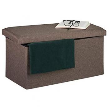 Banco Almacenaje Acolchado de Efecto Lino, 38 x 76,5 x 38,5 cm, Gris Oscuro - Relaxdays