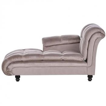 Chaiselongue moderna derecha tapizada en poliéster gris pardo con patas negras y acolchado biscuit Lormont