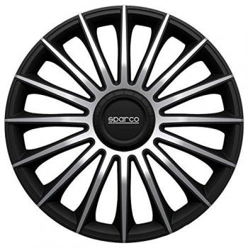 Sparco SPC1593BKSV 1 Juego de 4 Tapacubos Color Negro/Plata de 15” Modelo Torino diseño Deportivo, Set de 4