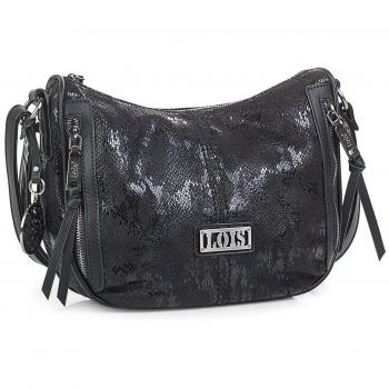 Lois - 94956 Bolso Bandolera Ajustable Tipo góndola para Mujer. Cierre con Cremallera. Bolsillo Exterior detrás. Decorado con Remaches. Piel sintética Polipiel, Color Negro