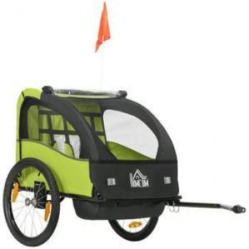 HOMCOM Remolque de Bicicleta para Niños +18 Meses Cochecito para Transporte de 2 Plazas con Cinturón de Seguridad Espacio de Almacenamiento y Sistema de Amortiguador 140x