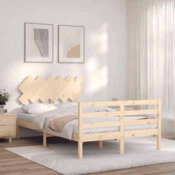 Cama de matrimonio con estructura de madera maciza y doble cabecero en color marrón