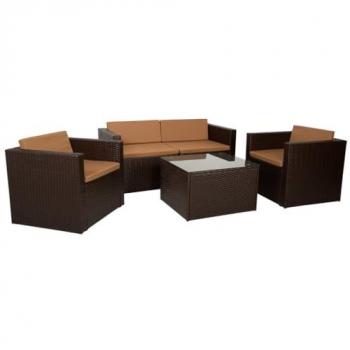 Conjunto de Muebles de Exterior Wanderlust Deco - Kit Mesa, Sofá y 2 Sillones de Rattan Sintético Ideal para Terrazas