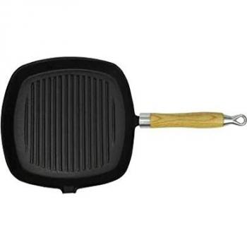 Sartén de Parrilla de hierro fundido BBQ Sartén con mango de madera