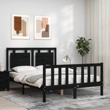 Cama de matrimonio con cabecero negro pequeño de madera maciza