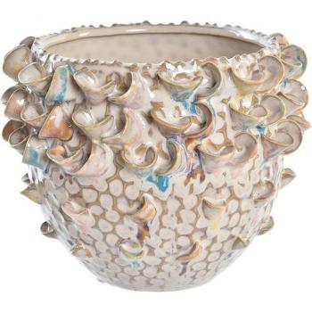 Jarrón de porcelana marrón estilo mediterráneo, 17x17x13 cm
