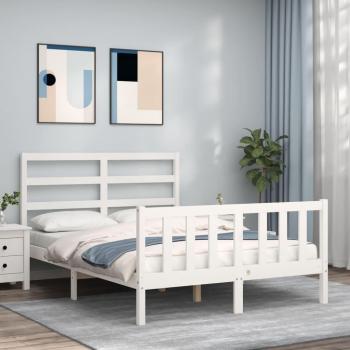 Estructura de cama de matrimonio con cabecero de madera maciza en color blanco - vidaXL