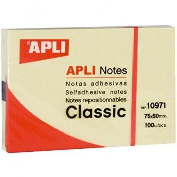APLI 10971 - Notas adhesivas CLASSIC 75 x 50 mm bloc de 100 hojas color amarillo