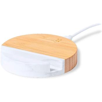 Soporte Cargador Inalámbrico Rápido 15W de Bambú y Mármol - Dimensiones 8,6x1,7x8,6 cm - Color Madera