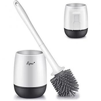 Escobillas de Baño Silicona, Rupex Escobilla WC, Cepillo de Baño y Soportes, Mango de Plástico Antideslizante, Cerdas Flexibles